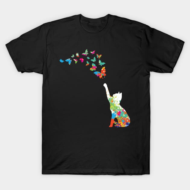 Cat And Bufferlies Colorful T-Shirt by Ray E Scruggs
